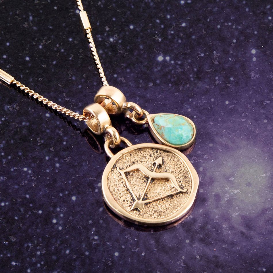 Sagittarius - Zodiac Blue Turquoise Golden Charm Necklace