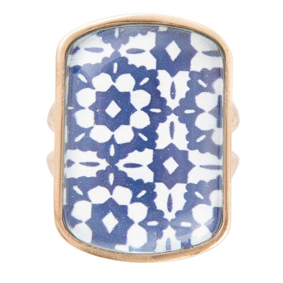 Santorini Cobalt Blue and White Golden Ring