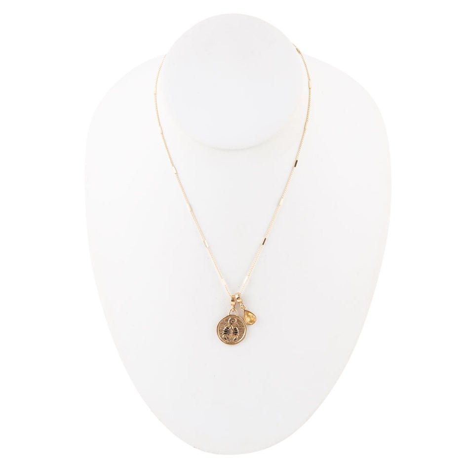 Scorpio - Zodiac Yellow Citrine Golden Charm Necklace