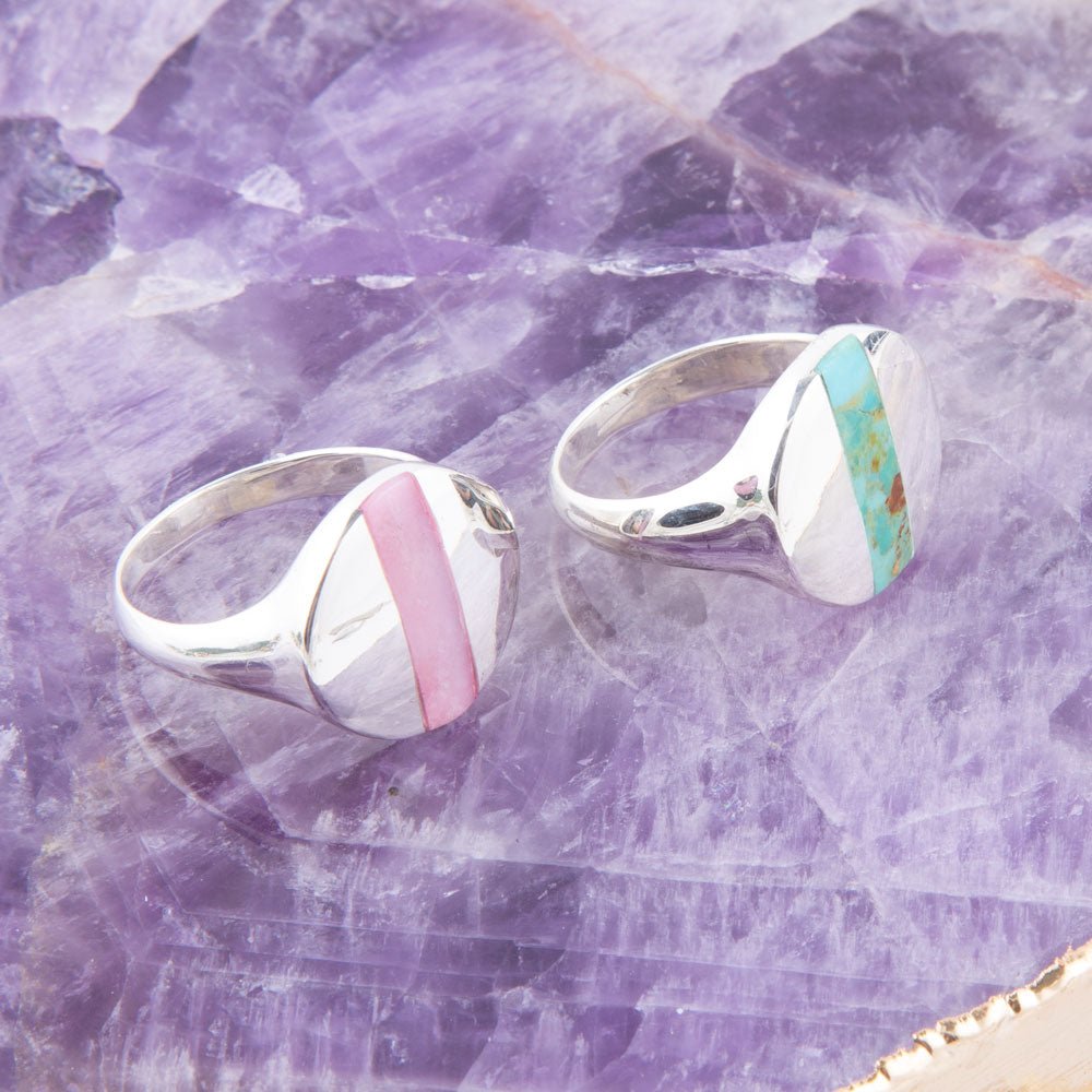 Signet Pink Opal and Sterling Silver Circle Ring