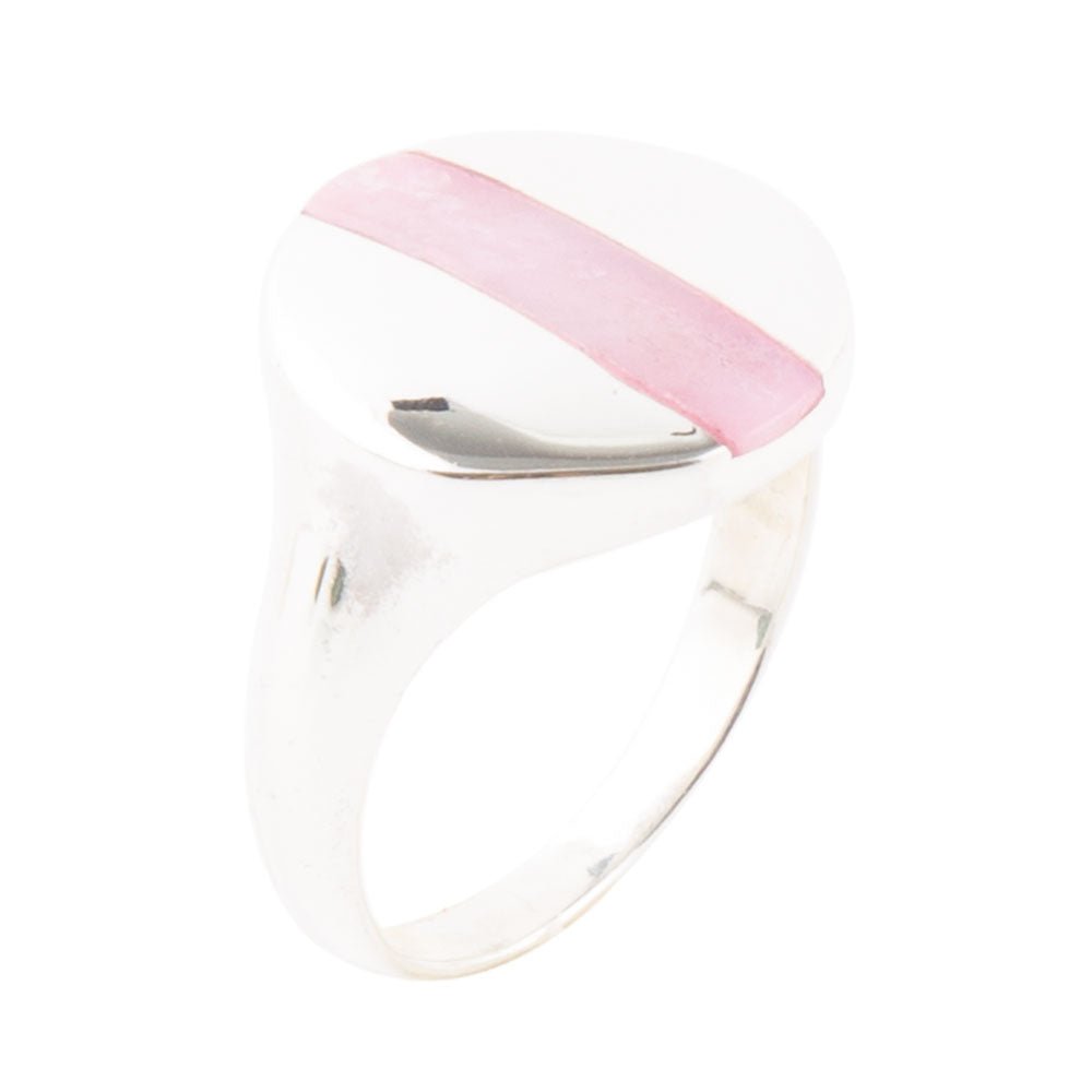 Signet Pink Opal and Sterling Silver Circle Ring
