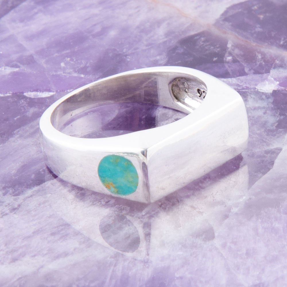 Signet Turquoise and Sterling Silver In The Hole Ring