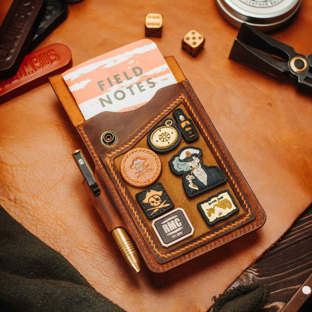 Field Notes Cover - Steersman | Leather Velcro Patch Display | EDC Journal Holder