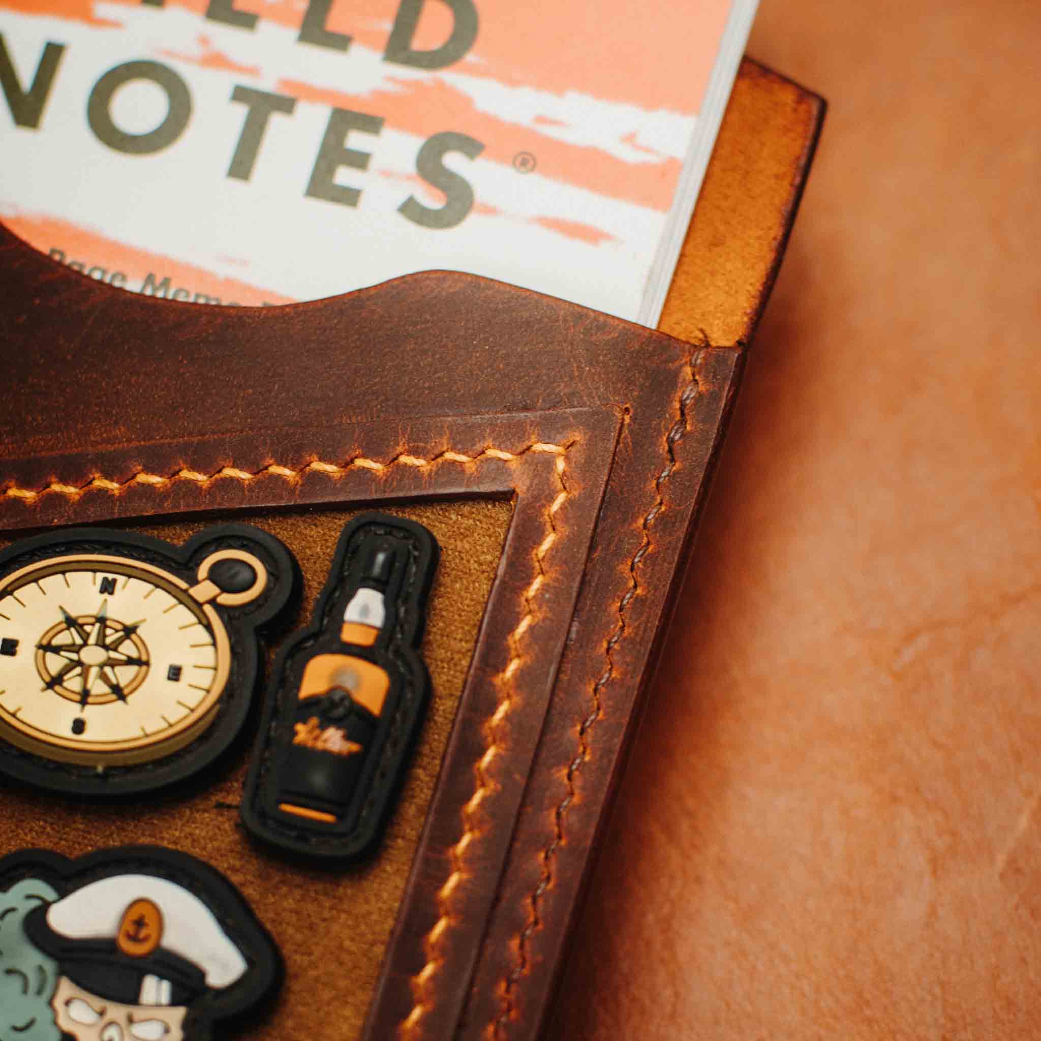 Field Notes Cover - Steersman | Leather Velcro Patch Display | EDC Journal Holder