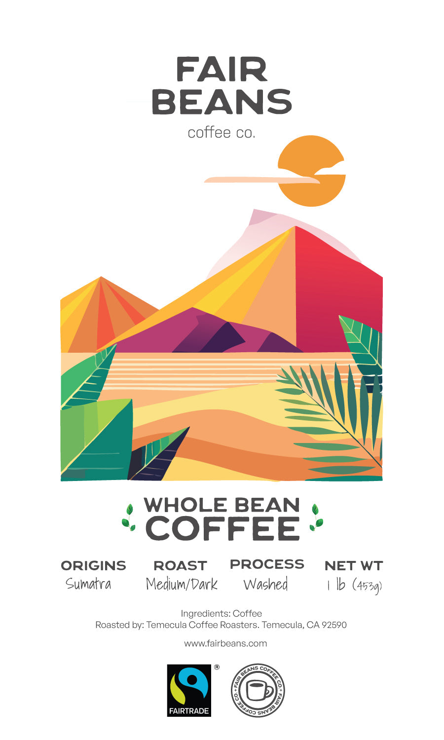 Fairtrade® Sumatra Coffee Beans- Medium/Dark Roast