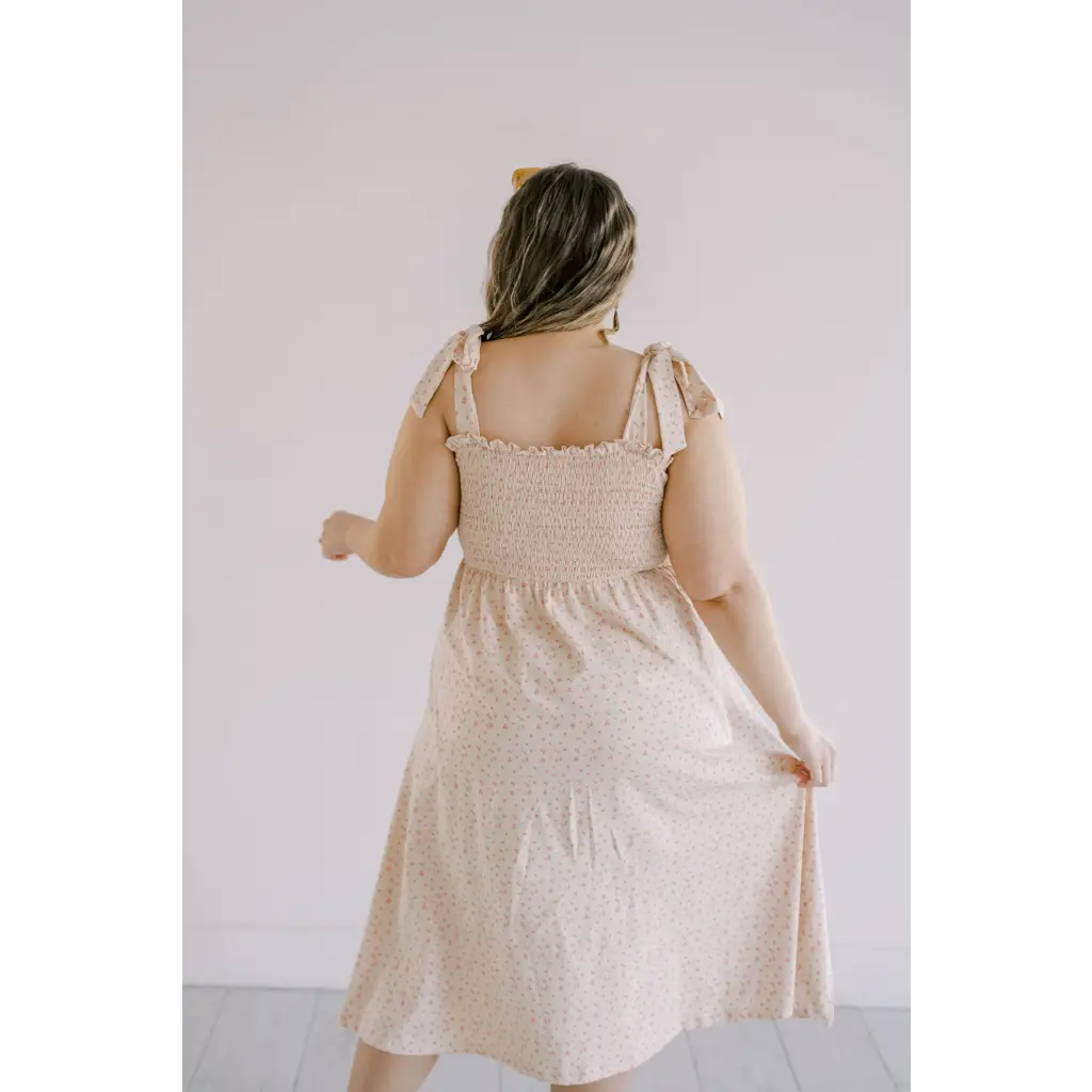 Day Dress with Shoulder Ties and Smocked Bodice