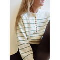Ellen Henley Sweater in Cream with Green Stripes