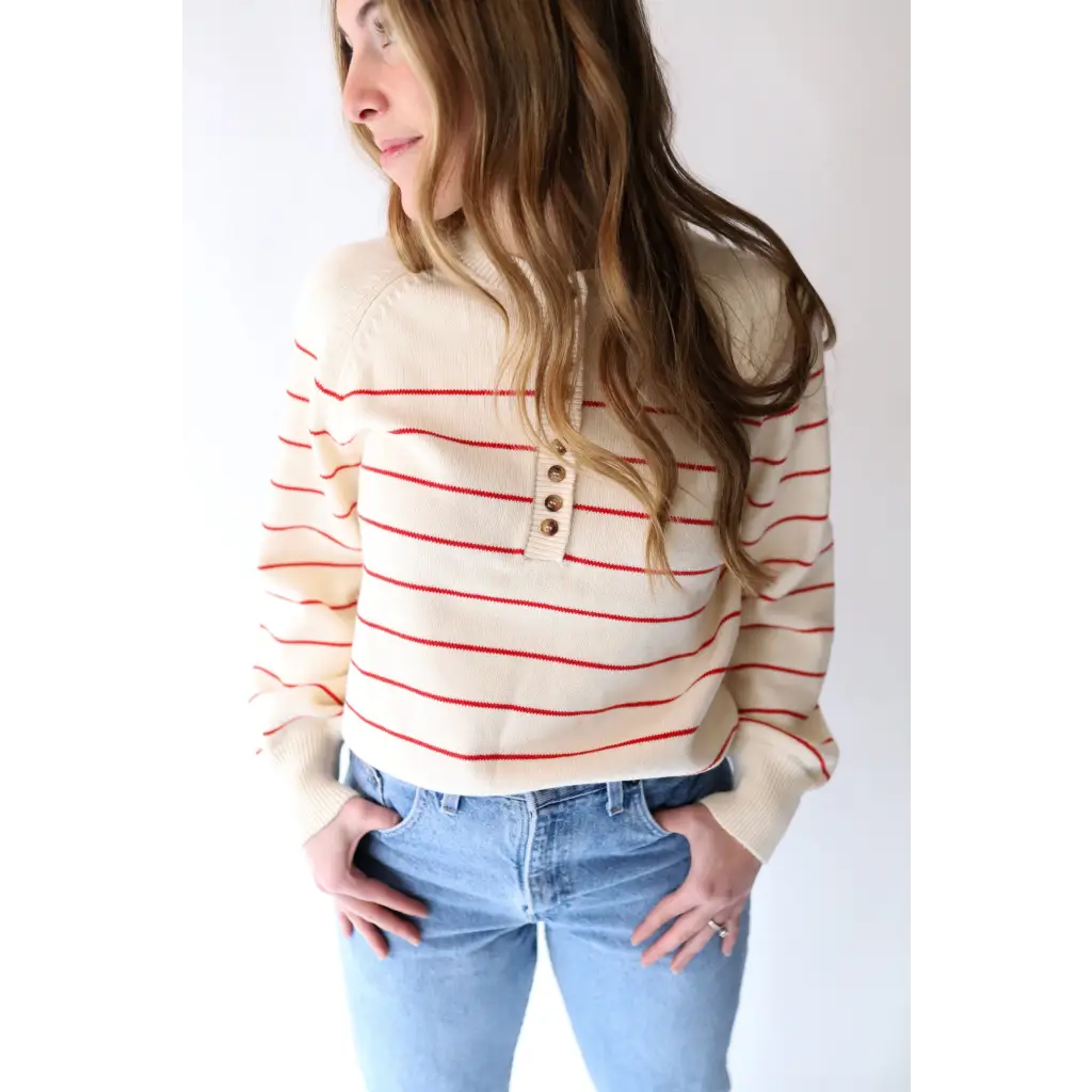 The Ellen Henley Sweater in Red