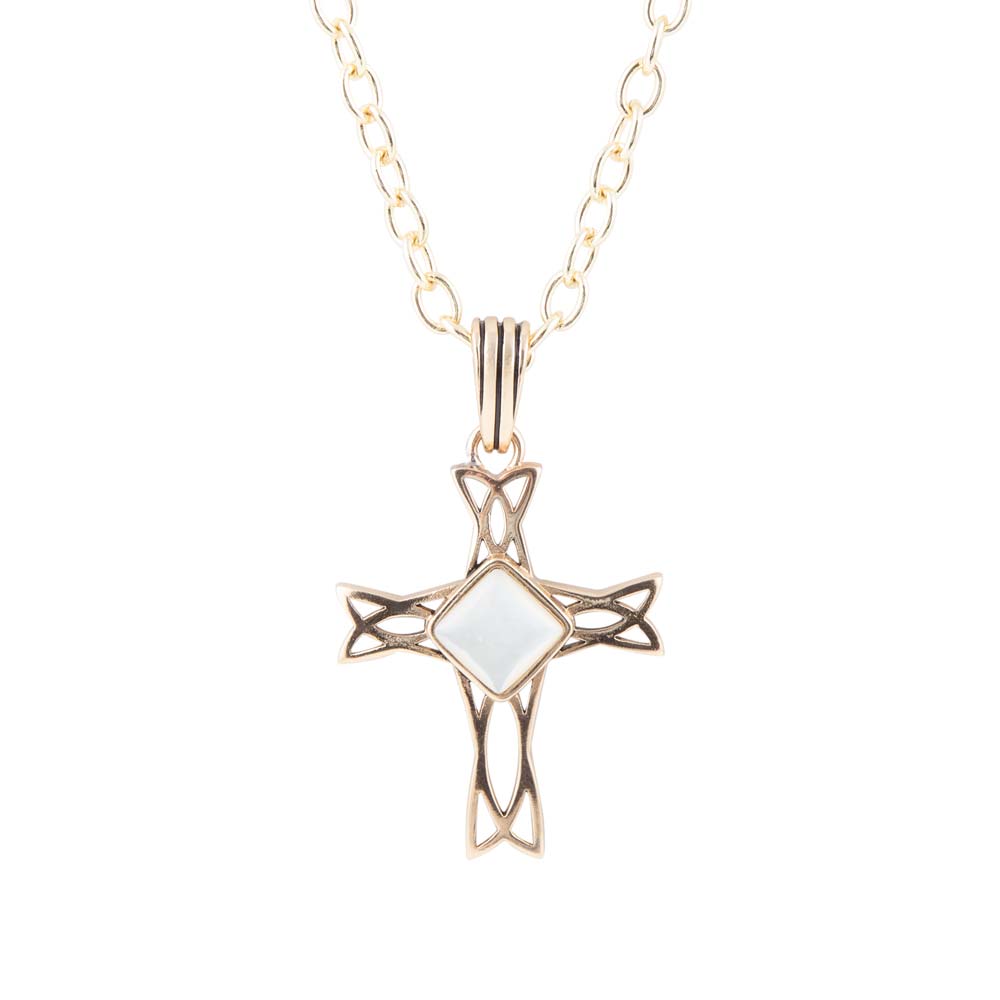 The Light White Mother of Pearl Cross Pendant Golden Necklace