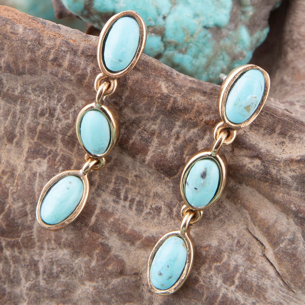 Three Times the Blue Turquoise Golden Drop Earrings