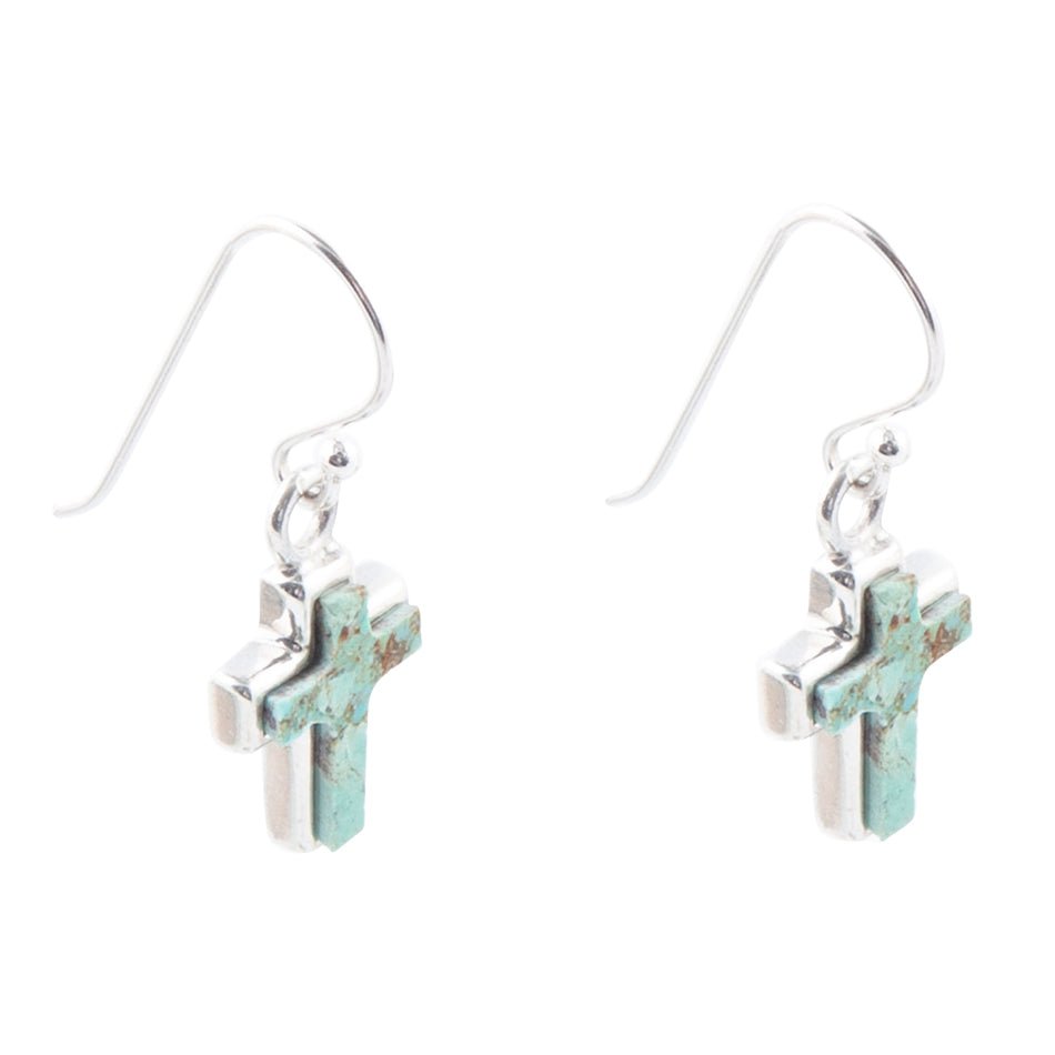 Touch of Blue Turquoise Sterling Silver Cross Earrings