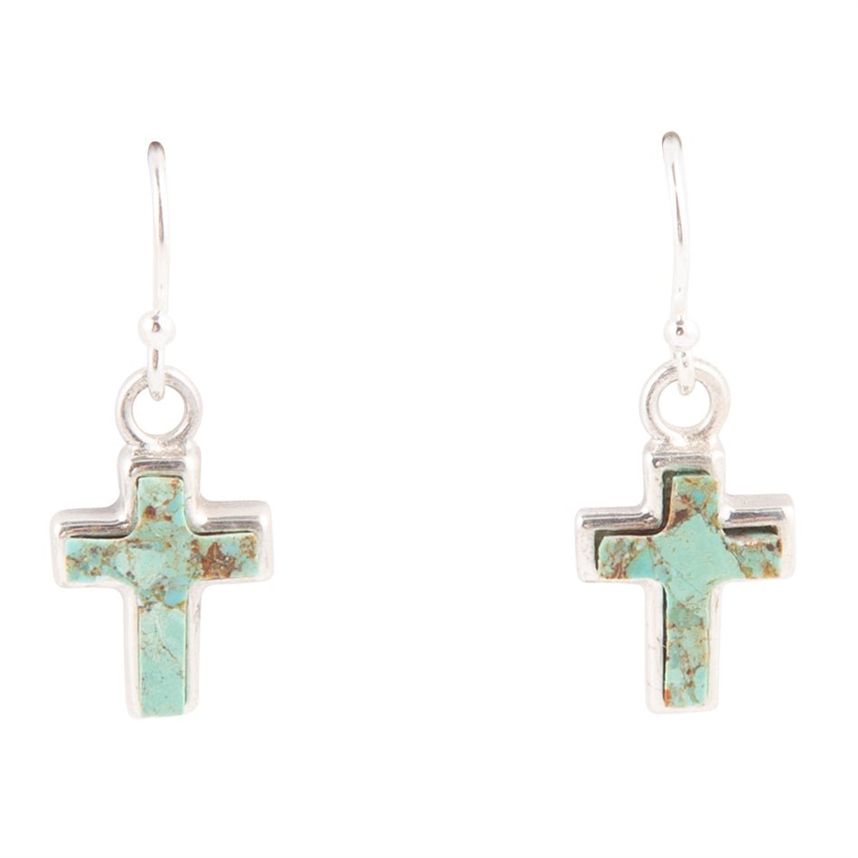 Touch of Blue Turquoise Sterling Silver Cross Earrings