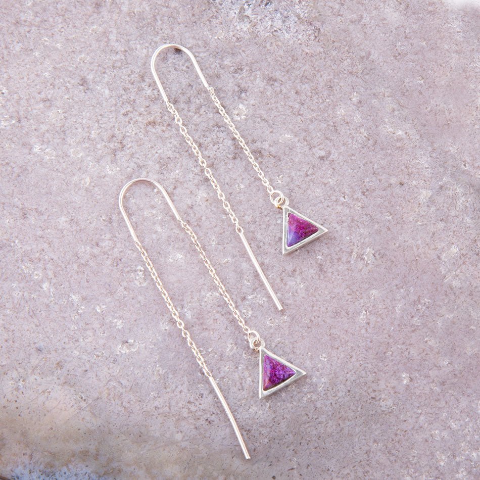 Triangle Threader Purple Turquoise and Sterling Silver Earrings