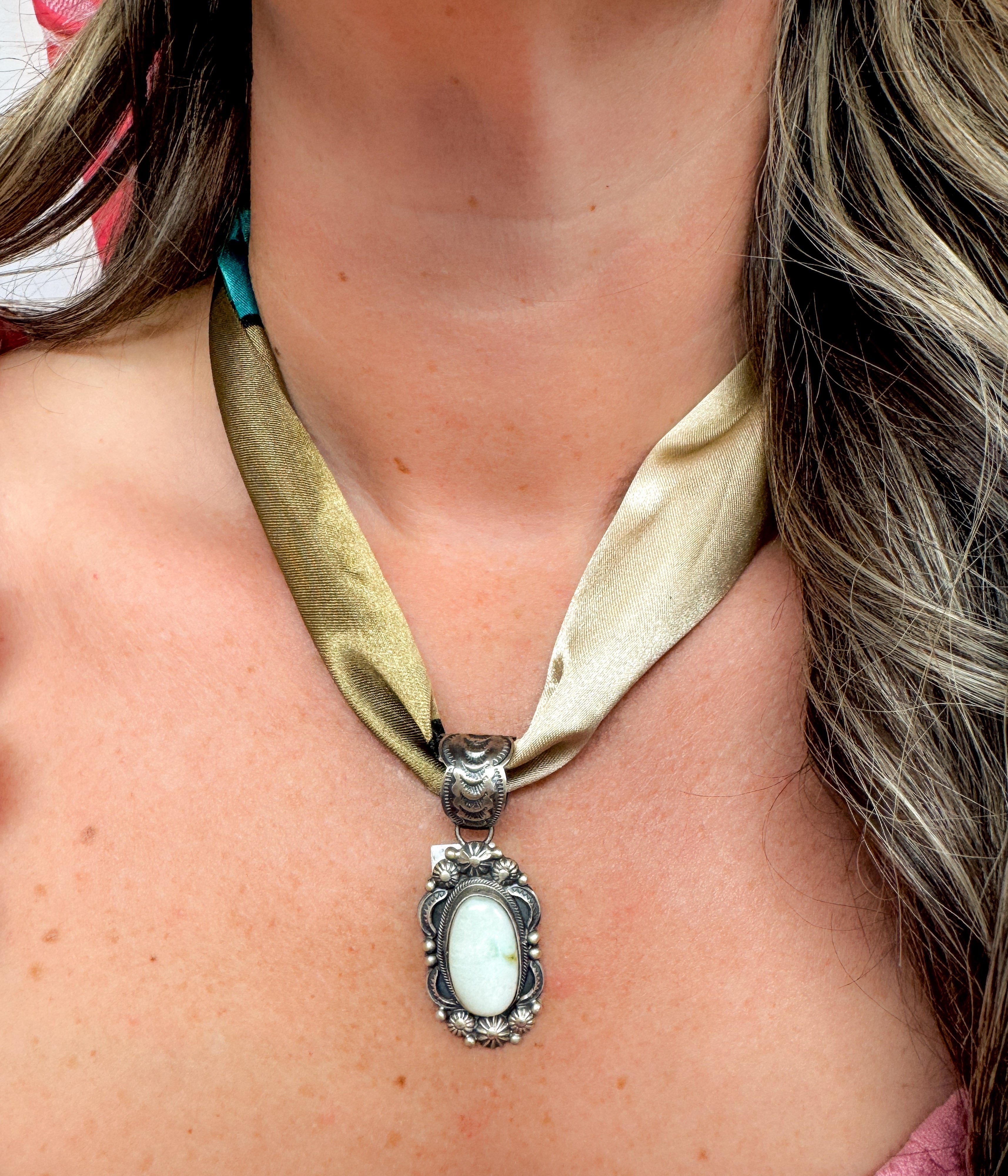 Benny Ramone Palomino Pendant on Silk Scarf Necklace