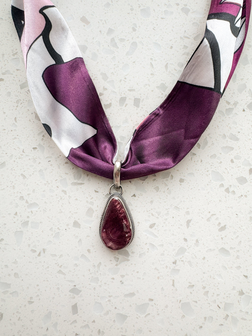 Delbert Begay Spiny Oyster Pendant on Silk Scarf Necklace