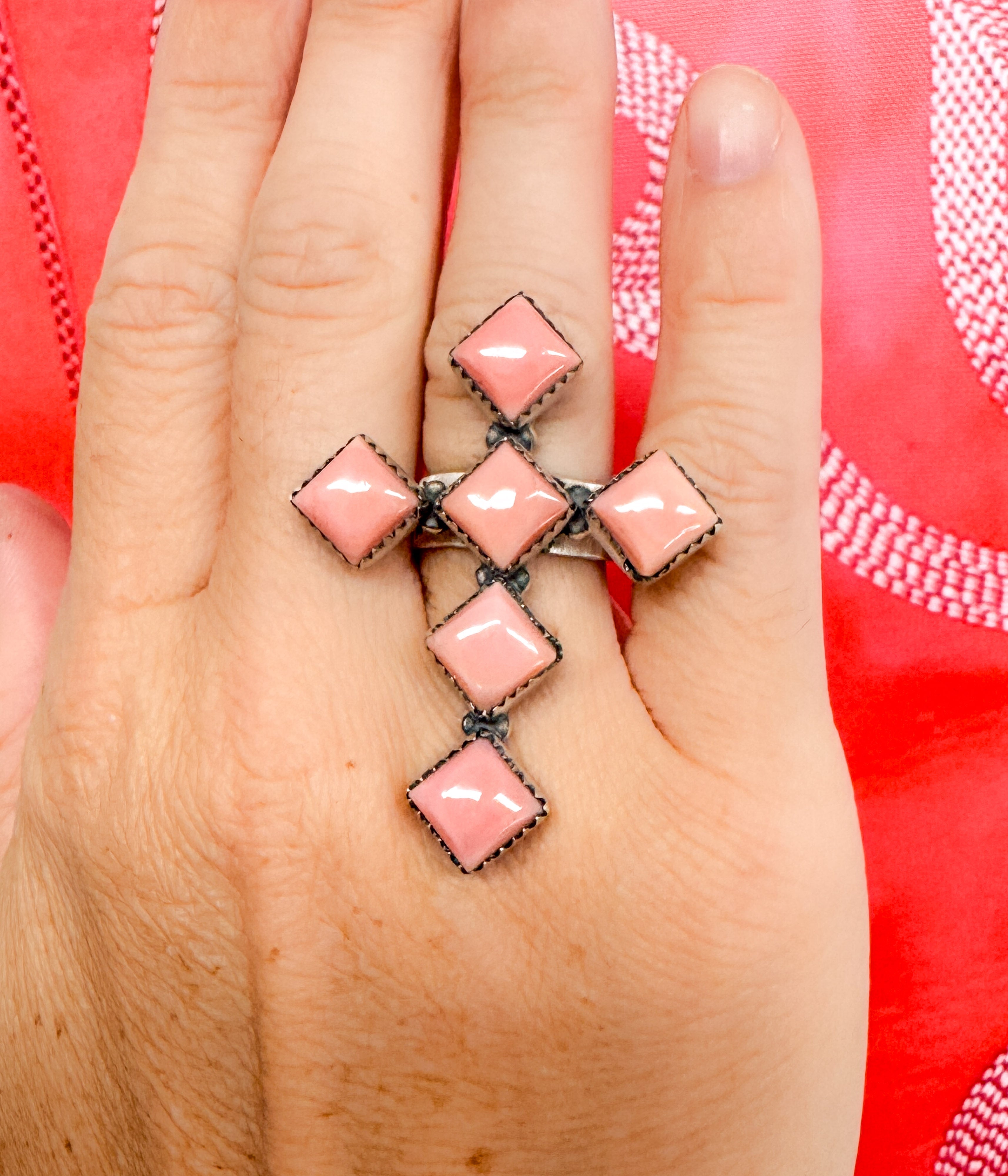 Diamond Pink Conch Cross Ring
