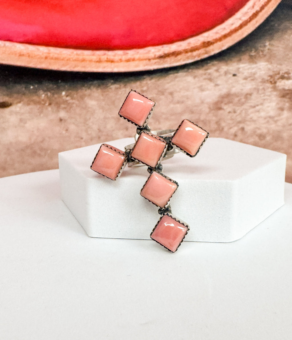 Diamond Pink Conch Cross Ring