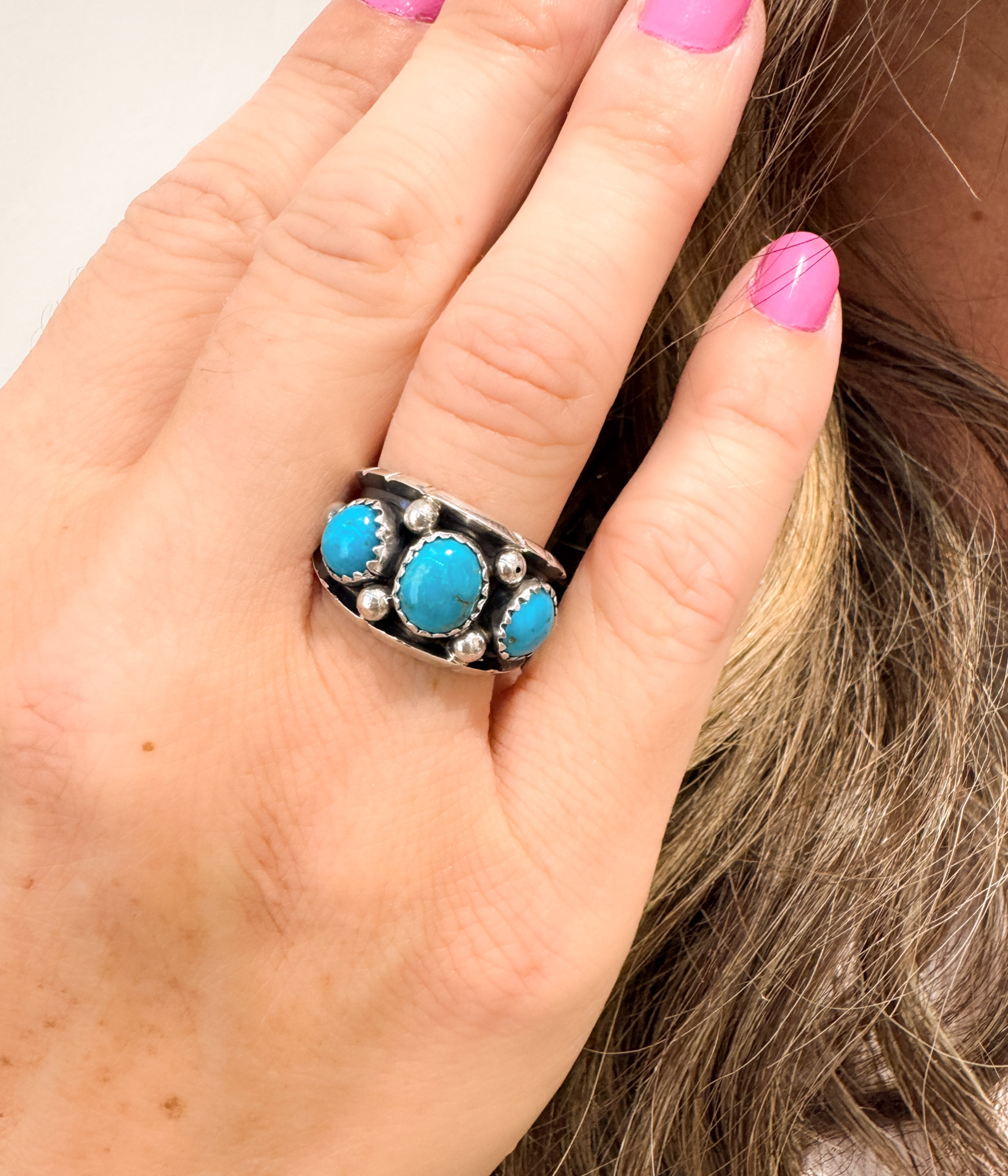 3 Stone Kingman Turquoise Ring