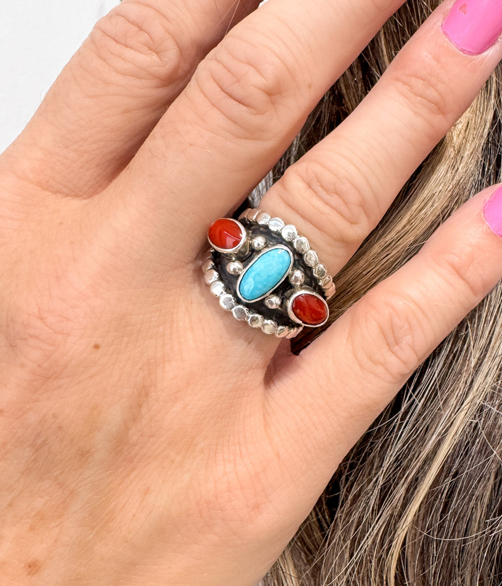 Coral and Turquoise Ring
