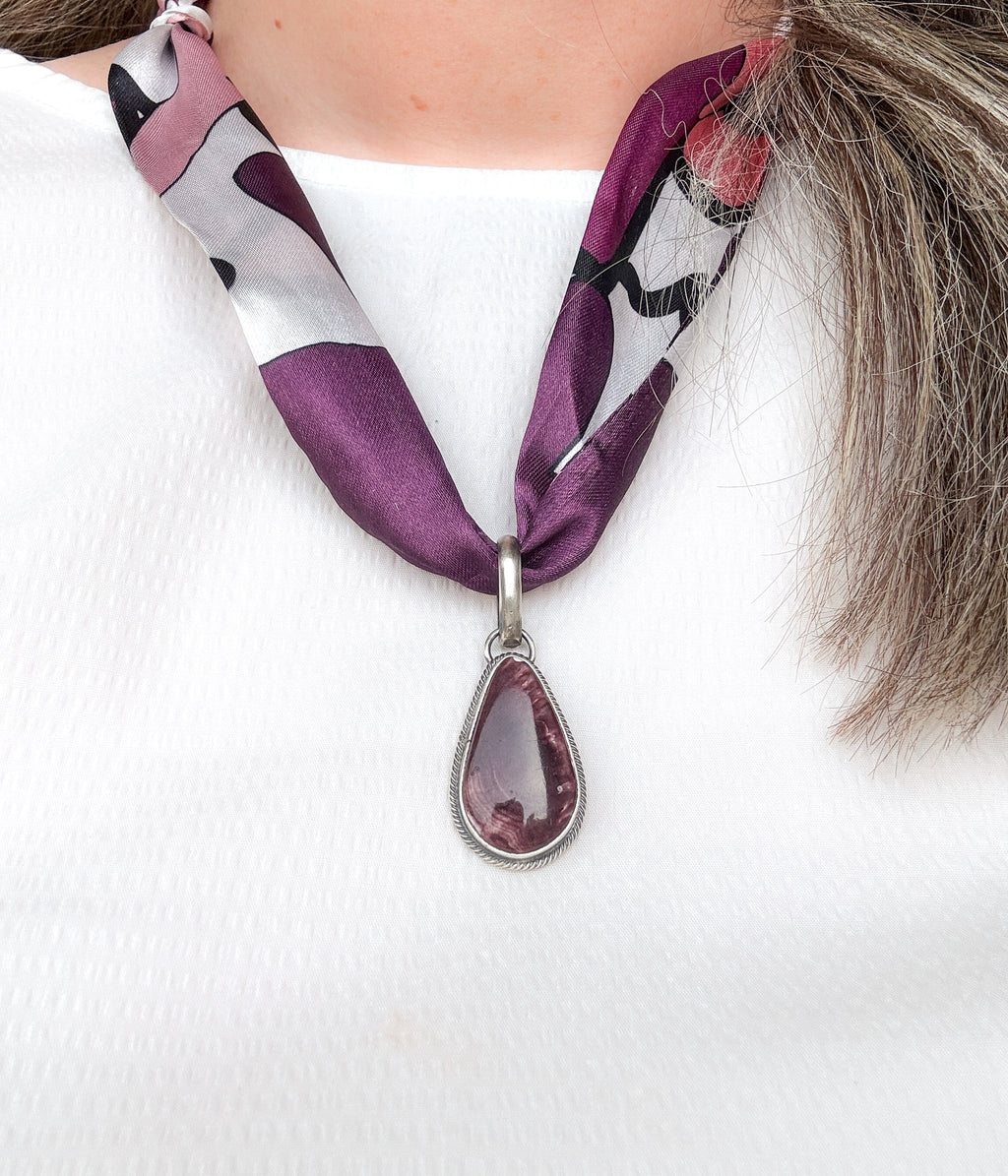 Delbert Begay Spiny Oyster Pendant on Silk Scarf Necklace