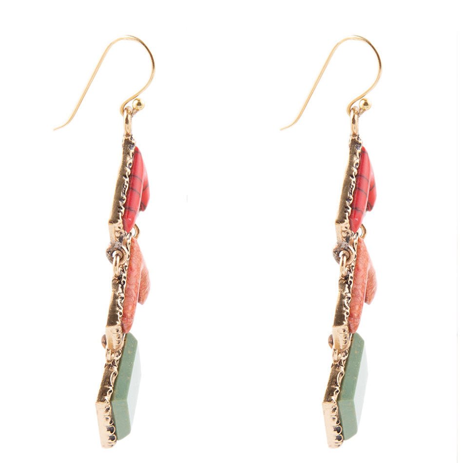 Turquoise and Coral Tapestry Drop Earrings