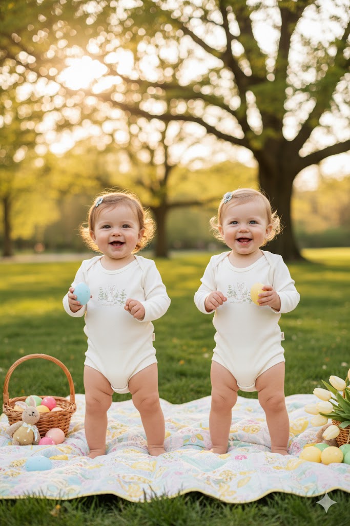 Ecru Bunny Long Sleeve Bodysuit 100% Organic Cotton