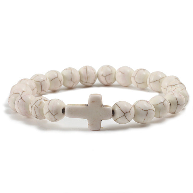 Stone Cross Bracelet - Cream