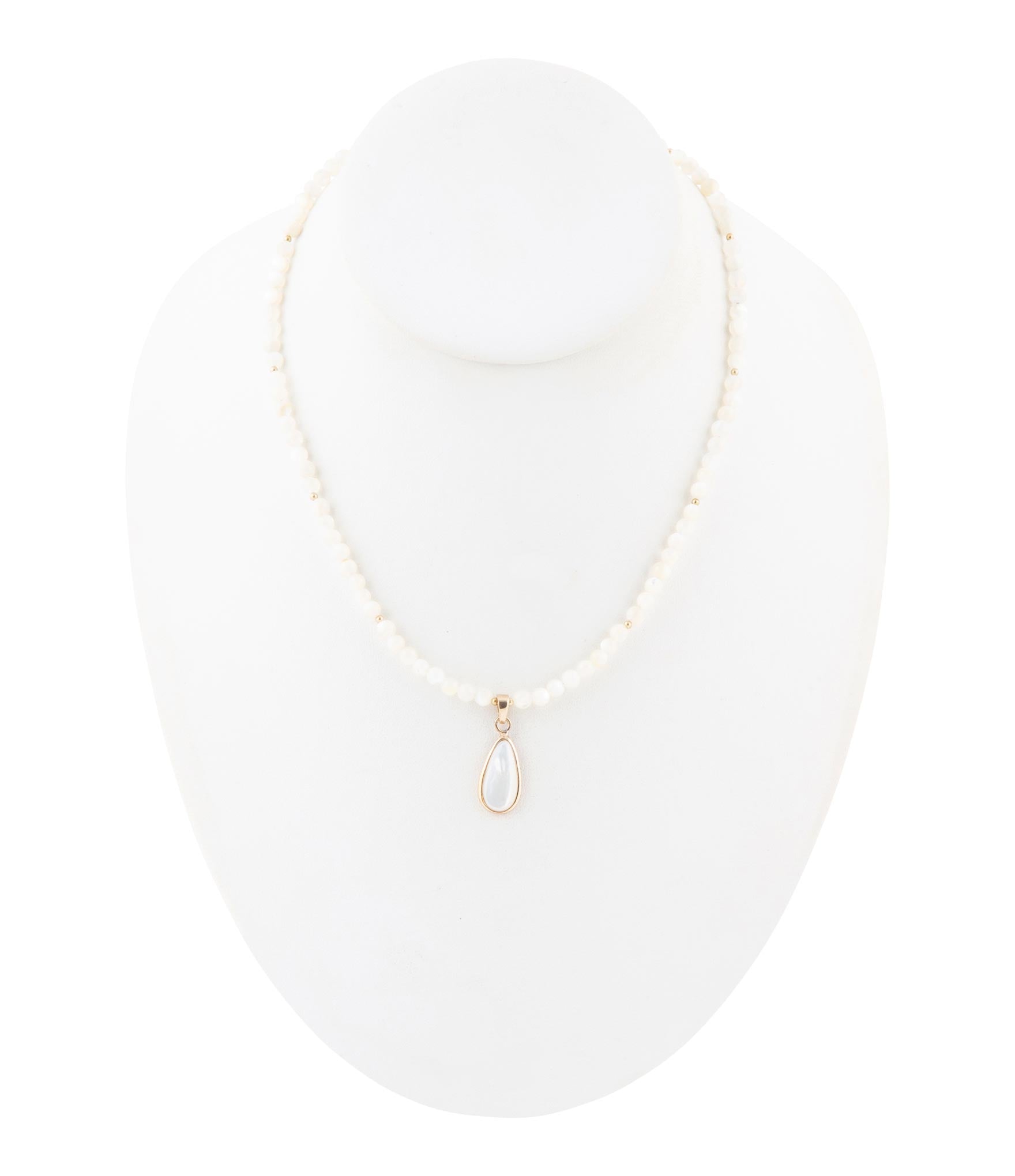 White Mother of Pearl Tear Drop Golden Pendant Necklace