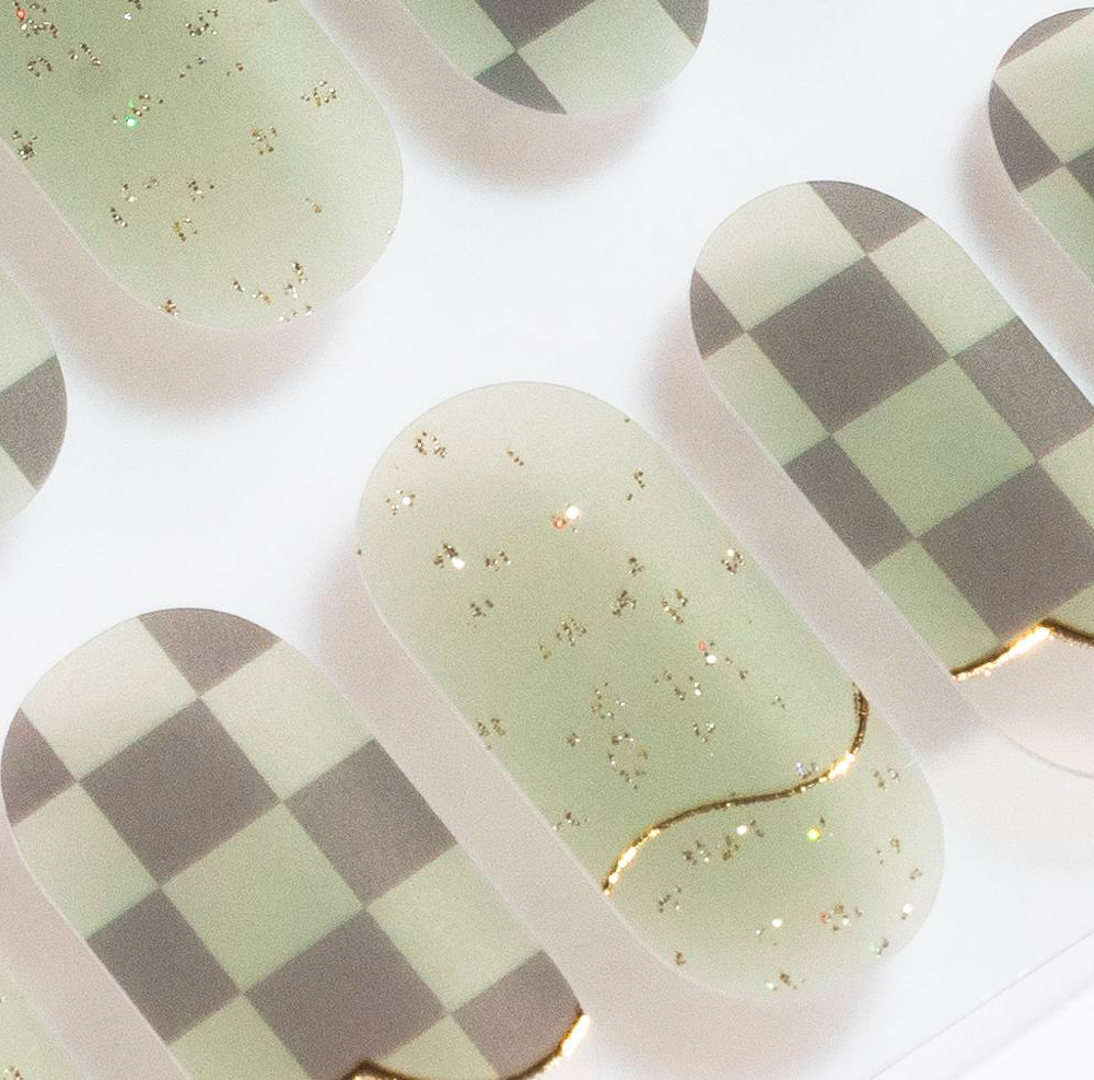 Green Checker Gel Nails