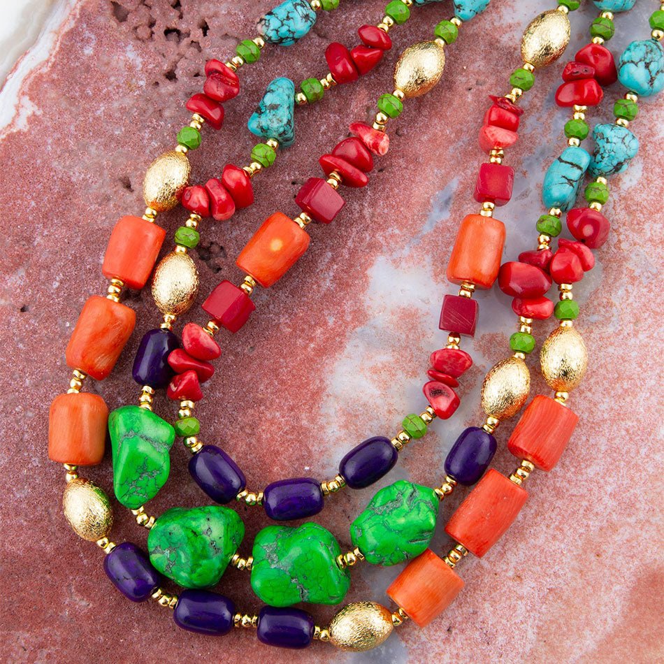Zion Multi-Color Triple Strand Golden Statement Necklace